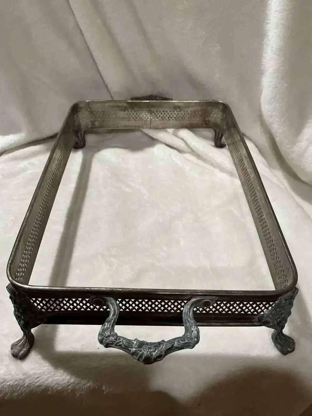 Vintage Silver Plated Pierced Footed Casserole Holder Stand with Handles